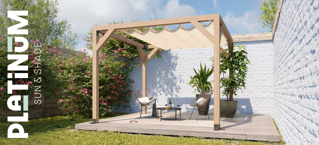 Pergola freistehend 210x300 mit Coolfit Faltsonnensegel Anthrazit (Douglasie natur)