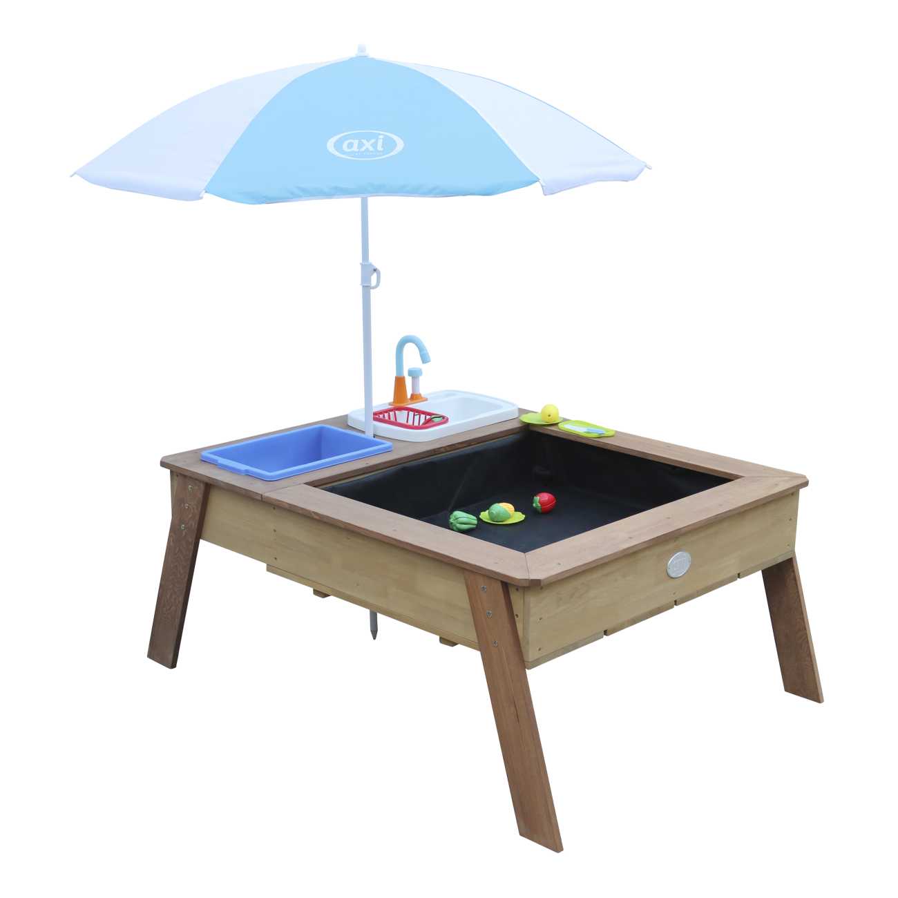 Sand-Wasser Spieltisch Linda, mit Spielküch, Matschbecken und Sonnenschirm