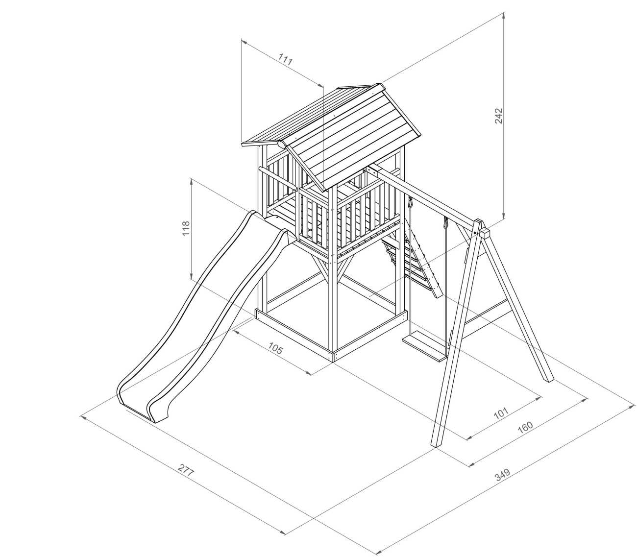 Maße Spielturm Beach Tower mit Schaukel