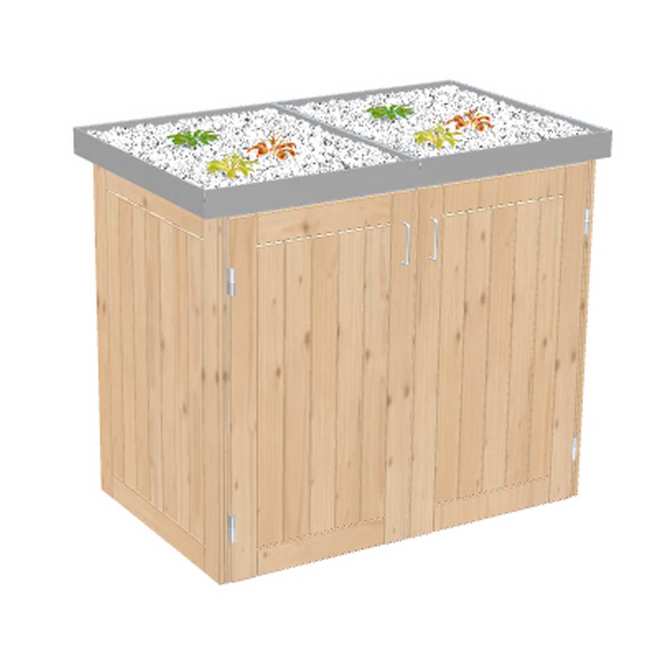 Mülltonnenbox Binto Nadelholz mit Edelstahl-Pflanzschale
