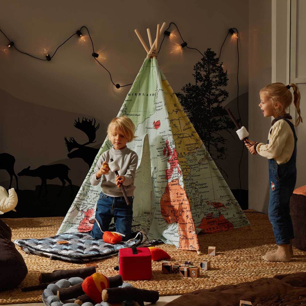 Kinder Spielzelt Tipi Zelt Weltkarte, Teeepee, Indianerzelt