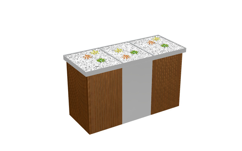 Binto Mülltonnenbox mit Hartholz-/Edelstahlverkleidung und Edelstahl Pflanzschalen