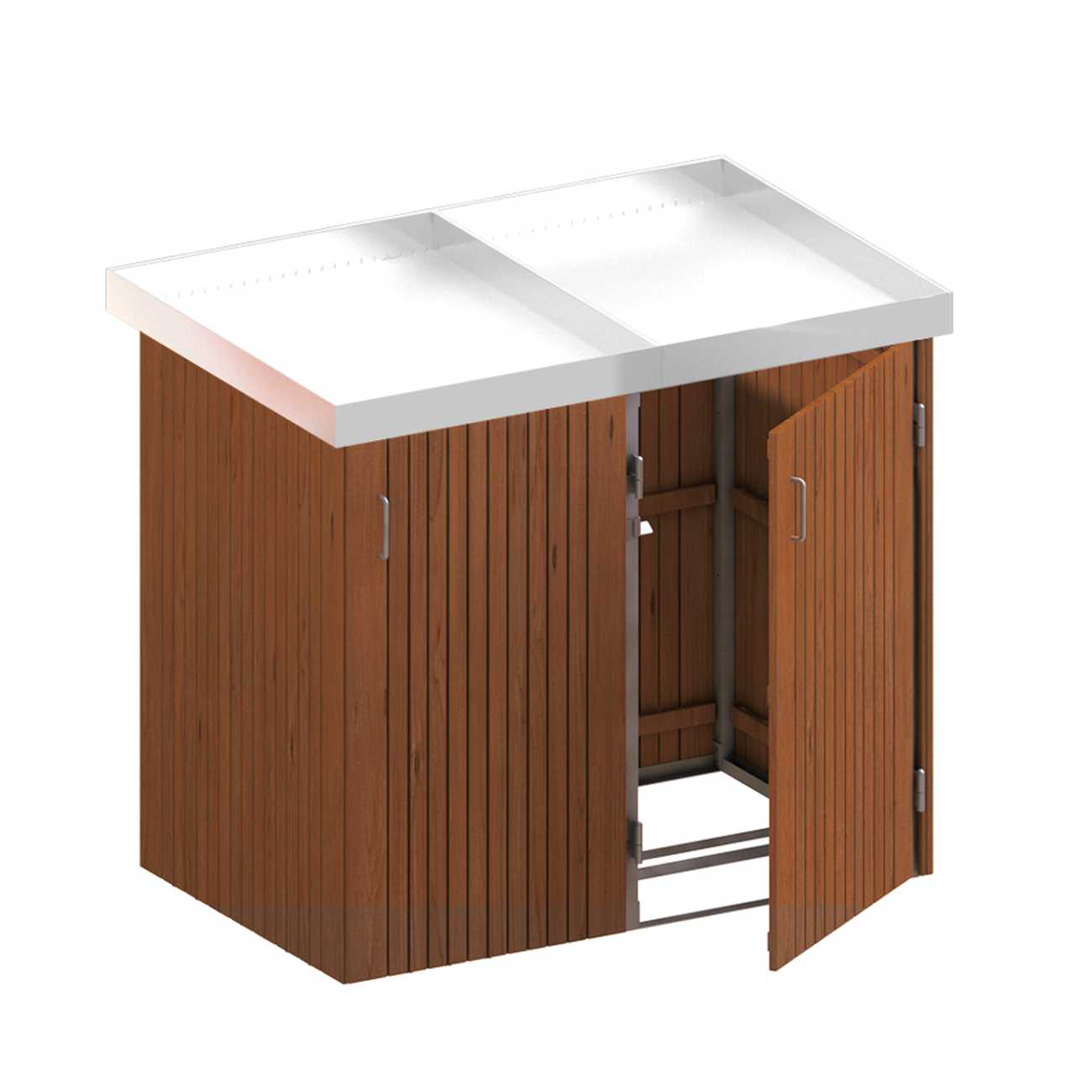 Binto Mülltonnenbox mit Hartholz-Verkleidung und Edelstahl-Pflanzschalen