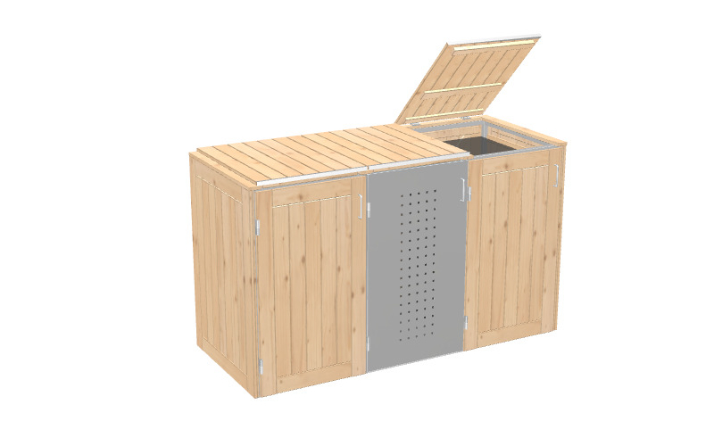 Mülltonnenbox Binto Nadelholz- und Edelstahlverkleidung mit Klappdeckel