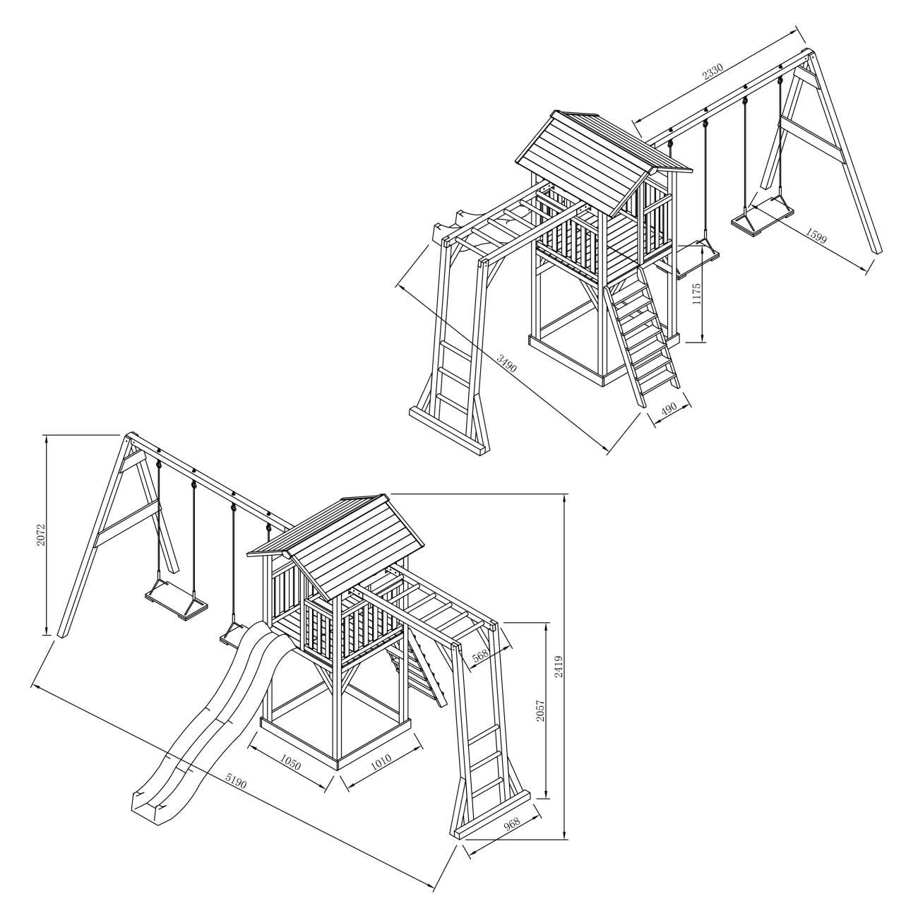 Spielturm Beach Tower mit Hangelleiter und 2-Schaukel Anbau