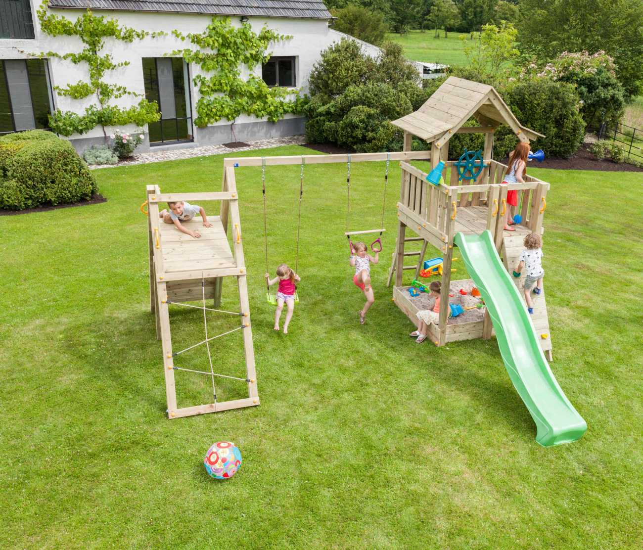 Spielturmanbau Kletterschaukel @challenger von Blue Rabbit in Douglasie natur