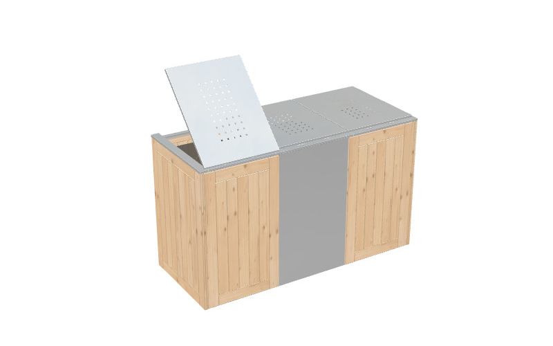 Müllbox Binto Nadelholz und Edelstahl mit Edelstahl-Klappdeckel