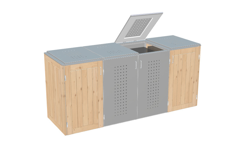 Müllbox Binto Nadelholz- und Edelstahlverkleidung mit Edelstahl-Klappdeckel