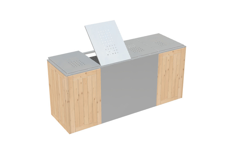 Müllbox Binto Nadelholz- und Edelstahlverkleidung mit Edelstahl-Klappdeckel