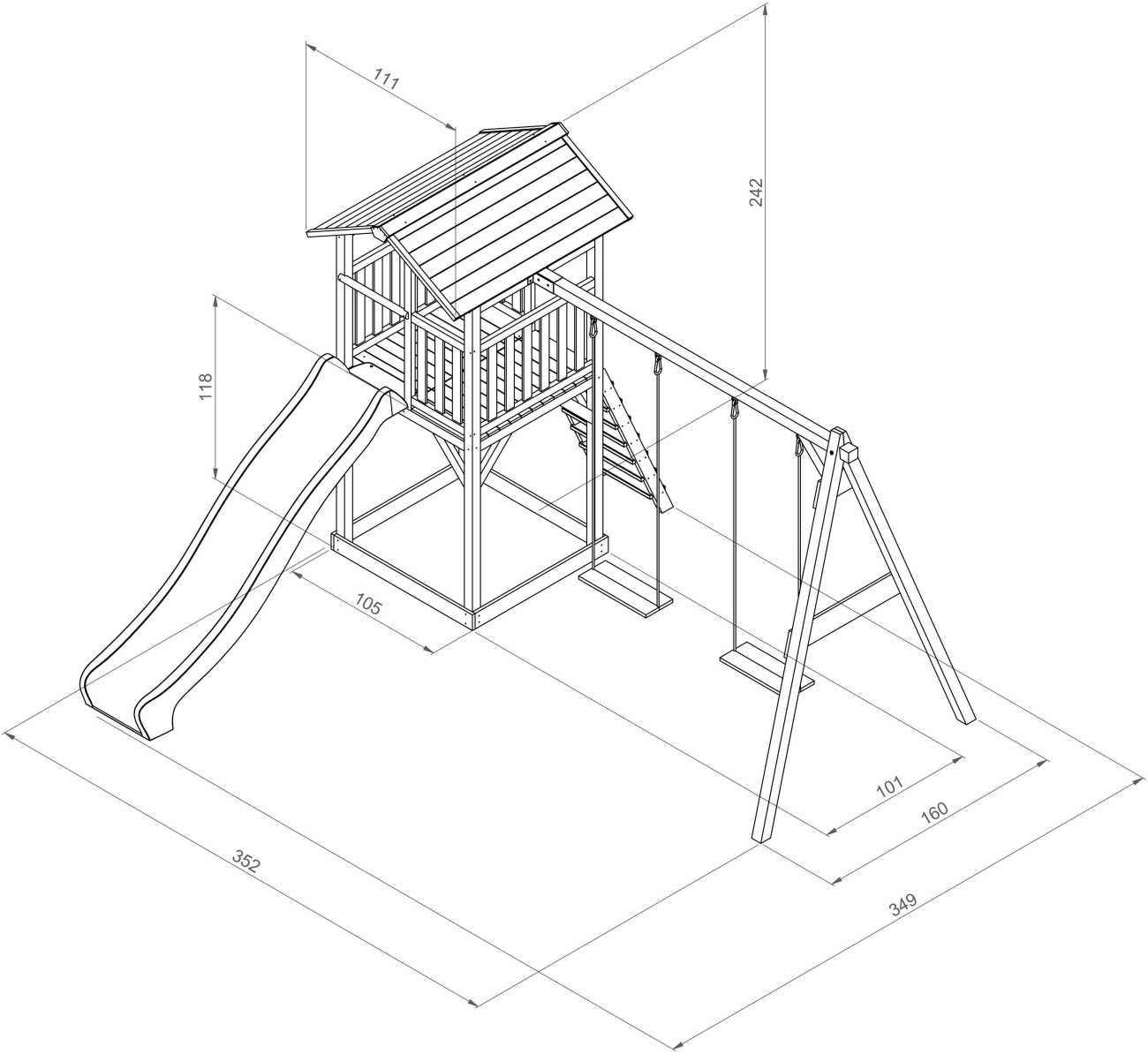 Maße Spielturm Beach Tower mit Nestschaukel