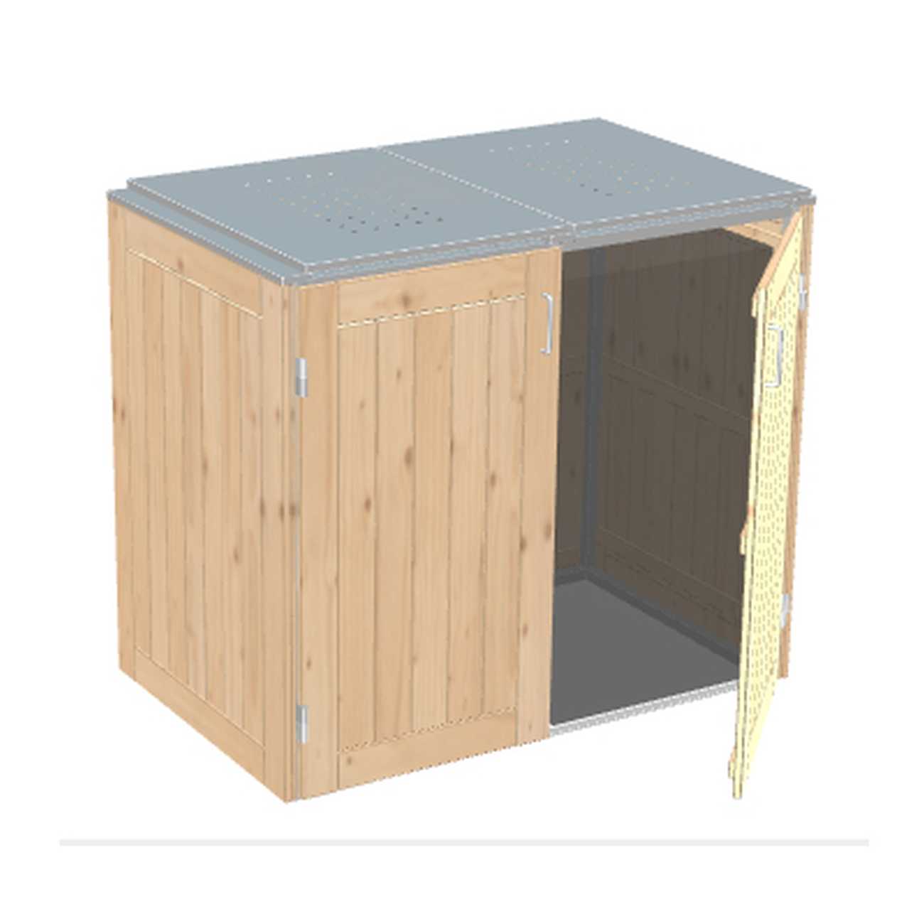 Müllbox Binto Nadelholz mit Edelstahl-Klappdeckel