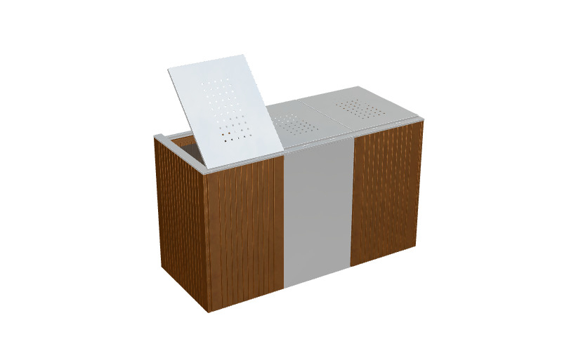 Binto Müllbox Hartholz-/Edelstahl-Verkleidung und Edelstahl-Klappdeckel