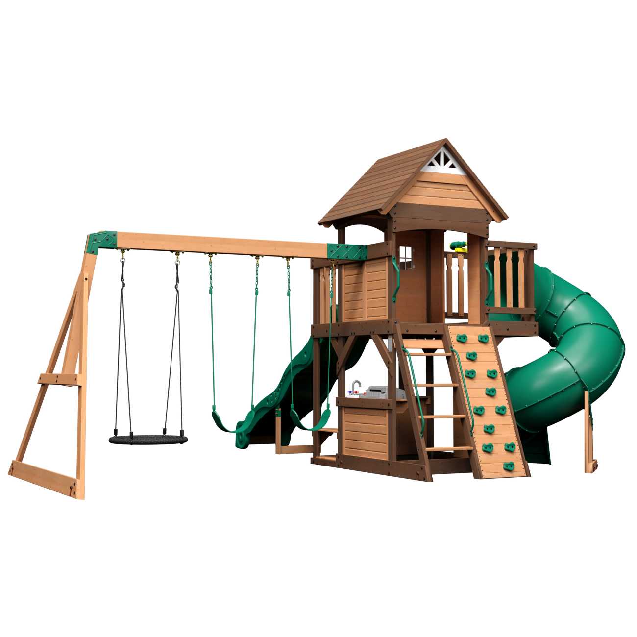 Backyard Spielturm Cedar Cove, Spielturm mit Röhrenrutsche und Nestschaukel für Kinder